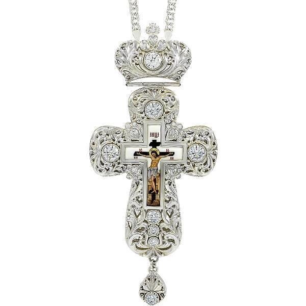 Хрест для священнослужителя з латуні в срібленні з ланцюгом 2.7.0201л від компанії Іконна лавка - фото 1
