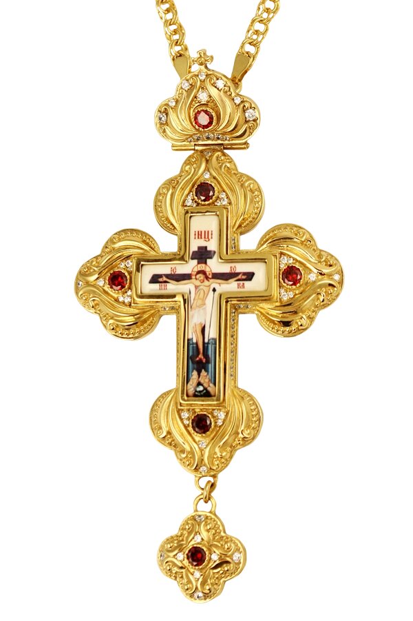 Хрест із ланцюгом 2.7.0201лп для священика латунний позолочений декорований від компанії Іконна лавка - фото 1
