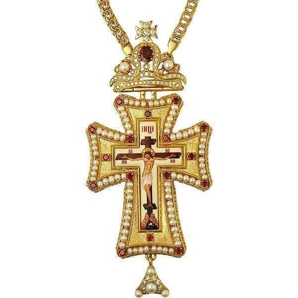 Хрест із ланцюгом для священнослужителя з перлами позолочений від компанії Іконна лавка - фото 1
