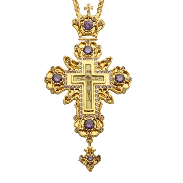 Хрест латунний наперсний з прикрасами і ланцюгом 2.7.0201лп від компанії Іконна лавка - фото 1