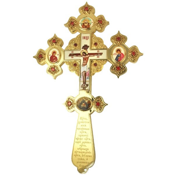 Хрест латунний напрестольний в позолоті з принтами від компанії Іконна лавка - фото 1