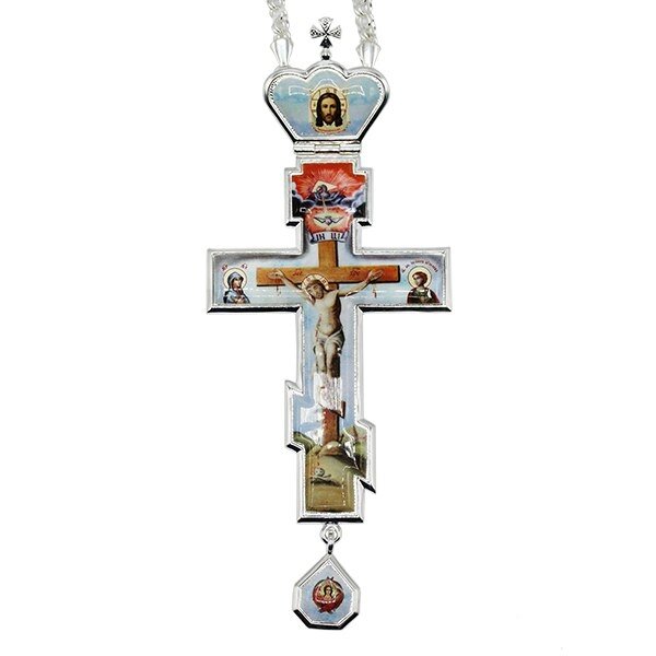 Хрест латунний посріблений з принтом і з ланцюгом 2.7.0201лп від компанії Іконна лавка - фото 1
