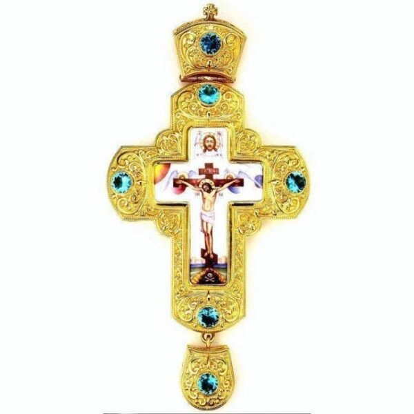 Хрест латунний у позолоті з фініфтю та вставками від компанії Іконна лавка - фото 1