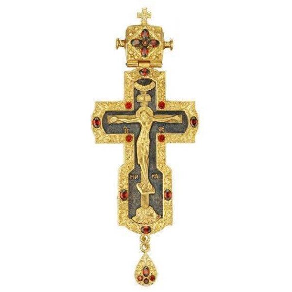 Хрест латунний у позолоті з народженням та зі вставками від компанії Іконна лавка - фото 1