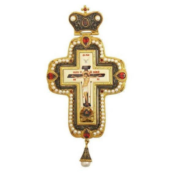 Хрест латунний у позолоті з принтом від компанії Іконна лавка - фото 1