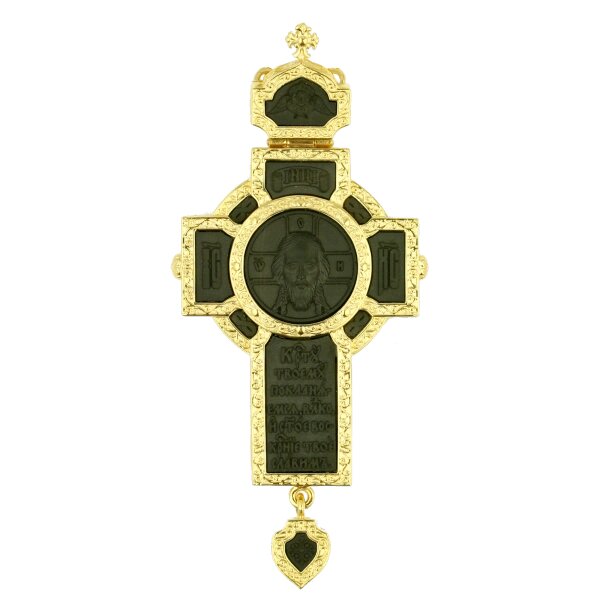 Хрест латунний у позолоті з різьбленим чином від компанії Іконна лавка - фото 1