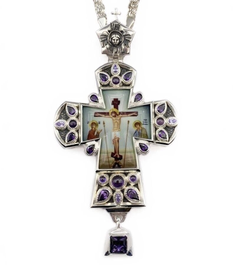 Хрест латунний у срібленні з ланцюгом від компанії Іконна лавка - фото 1