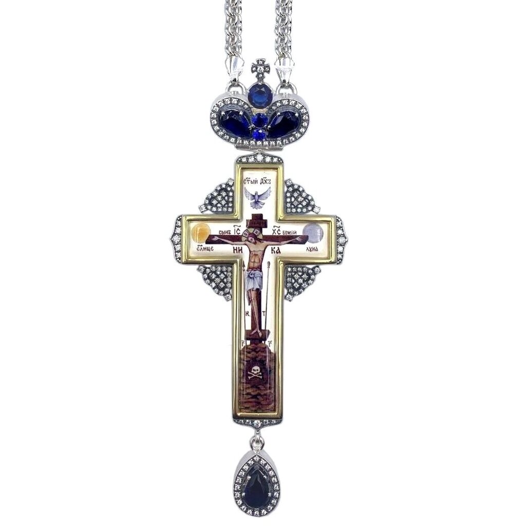 Хрест латунний у срібло з ланцюгом від компанії Іконна лавка - фото 1