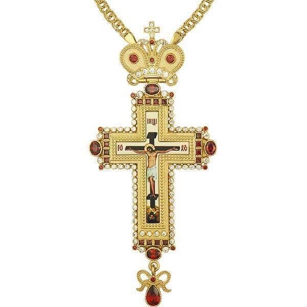 Хрест латунний в позолоті з принтом і з ланцюгом 2.7.0201лп від компанії Іконна лавка - фото 1