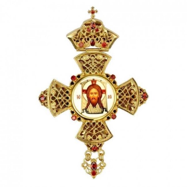 Хрест латунний в позолоті з принтом від компанії Іконна лавка - фото 1