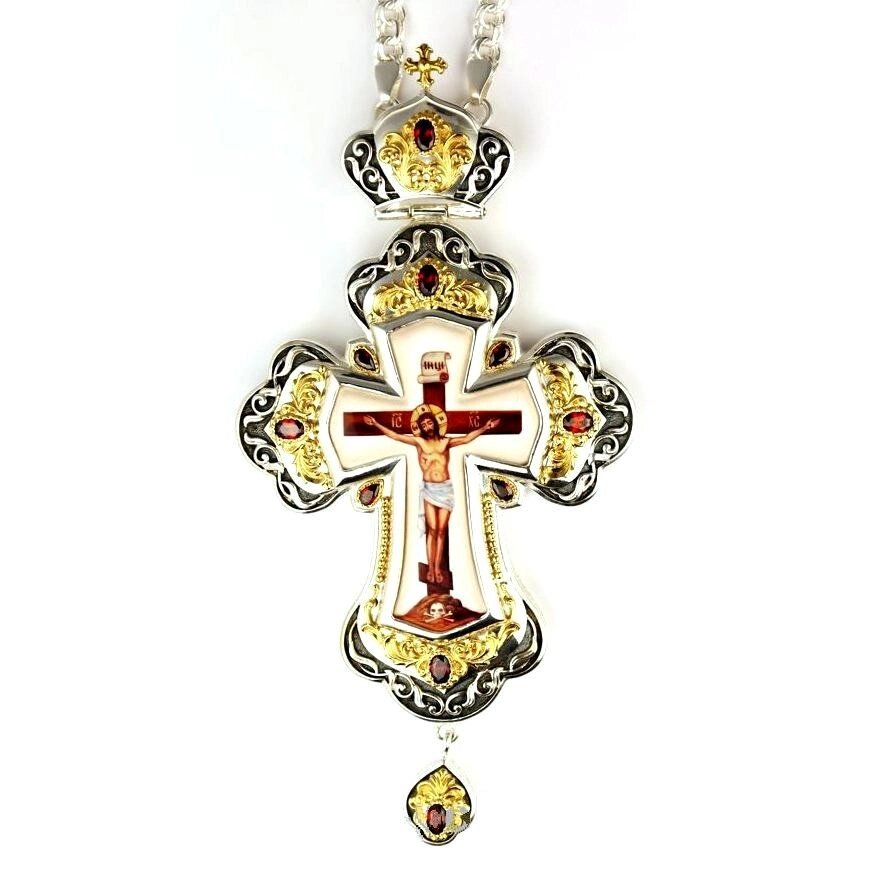 Хрест латунний з фрагментарною позолотою та ланцюгом від компанії Іконна лавка - фото 1