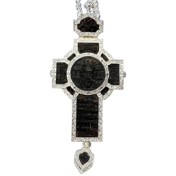 Хрест латунний з образом та накладками з ебенового дерева та ланцюгом 2.7.0201л від компанії Іконна лавка - фото 1