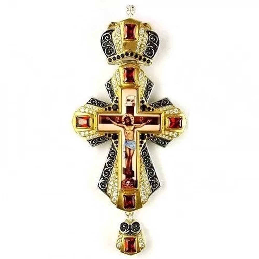 Хрест латунний з позолотою, накладками, народженням та деколем від компанії Іконна лавка - фото 1