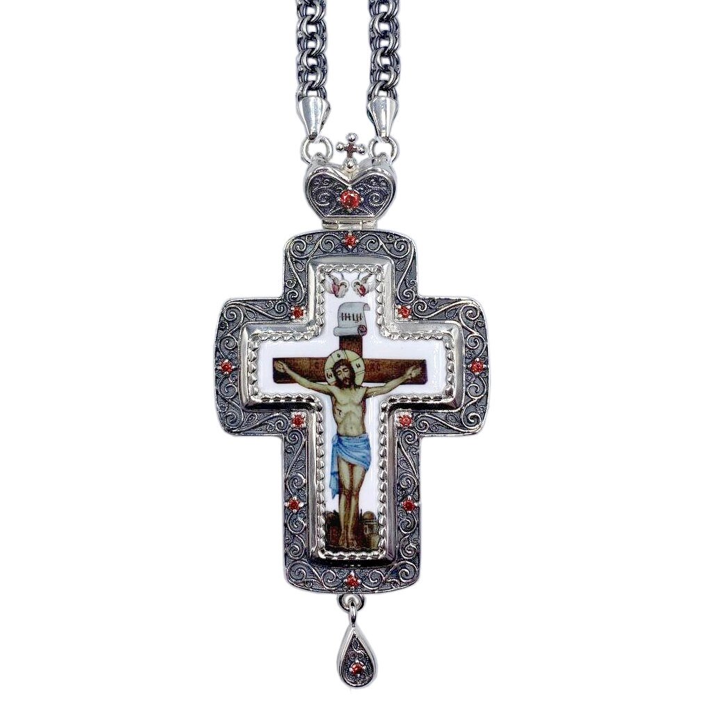Хрест латунний з принтом та з ланцюгом арт. 2.7.0201л від компанії Іконна лавка - фото 1