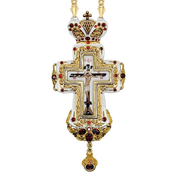 Хрест латунний з принтом та з ланцюгом арт. 2.7.0201лп від компанії Іконна лавка - фото 1
