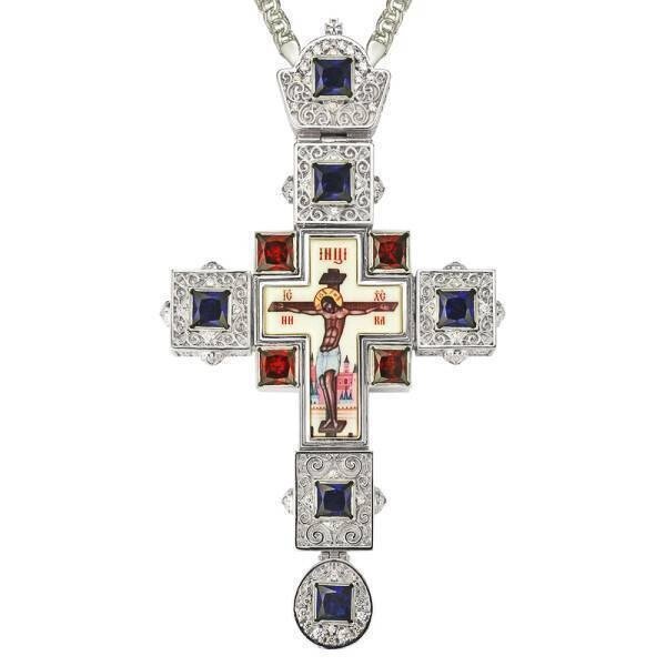 Хрест латунний з принтом, зі вставками та ланцюгом від компанії Іконна лавка - фото 1