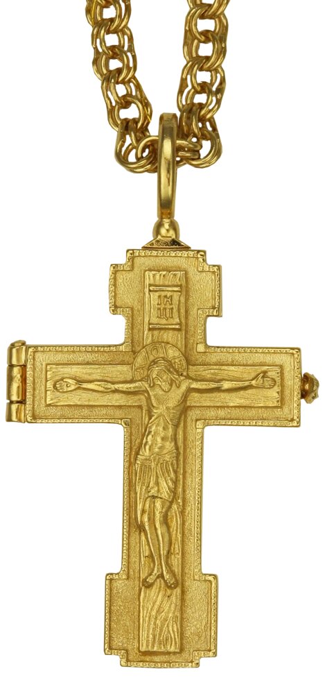 Хрест-мощевик для священика латунний позолочений з ланцюгом 2.7.0201лп від компанії Іконна лавка - фото 1