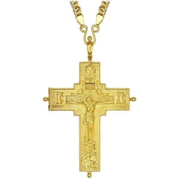 Хрест-мощовик для священнослужителя латунний позолочений від компанії Іконна лавка - фото 1