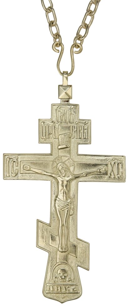 Хрест наперсний ієрейський латунний в срібленні з ланцюгом 2.7.0210л від компанії Іконна лавка - фото 1