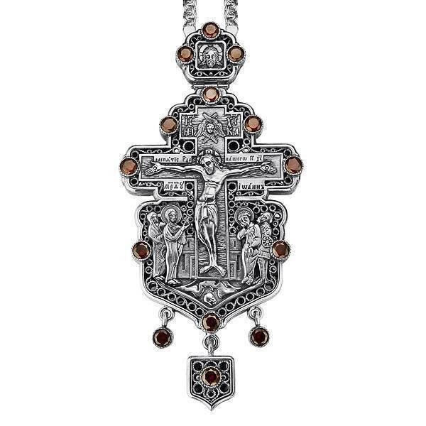 Хрест наперсний латунний у срібленні з ланцюгом від компанії Іконна лавка - фото 1