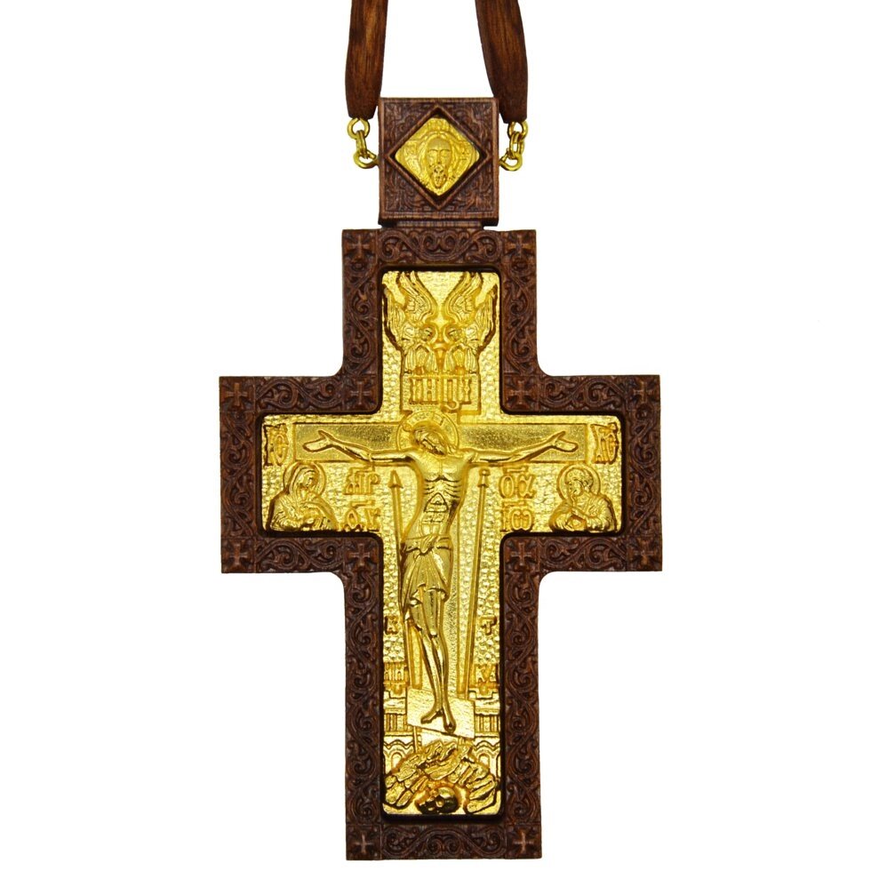 Хрест наперсний нагородний №7 (червоне дерево, позолота) від компанії Іконна лавка - фото 1