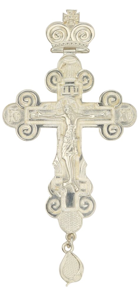 Хрест наперсний з прикрасами латунний в срібленні від компанії Іконна лавка - фото 1