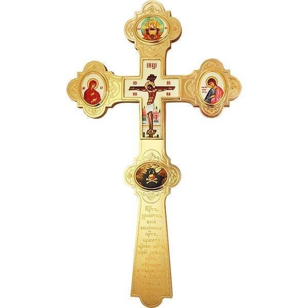 Хрест напрестольний латунний позолочений з принтами від компанії Іконна лавка - фото 1