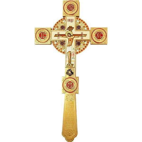 Хрест напрестольний латунний в позолоті з розсипом каменів фианитов від компанії Іконна лавка - фото 1