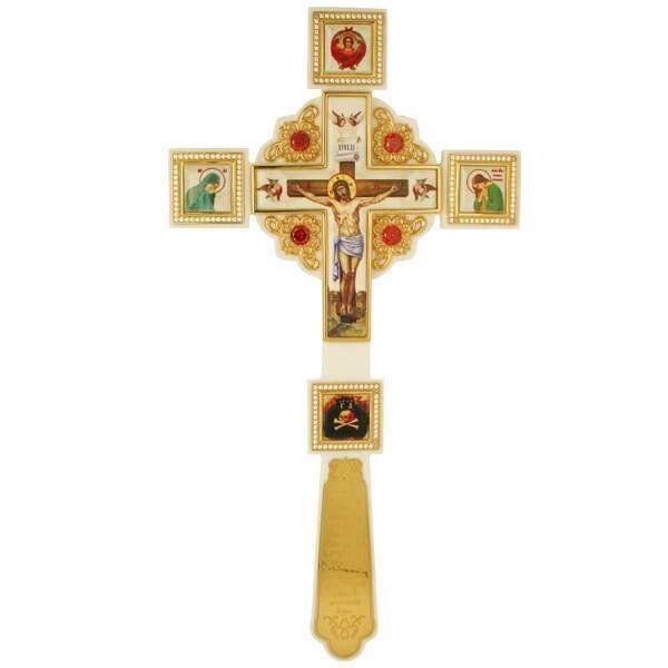 Хрест напрестольний латунний з акрилом в позолоті від компанії Іконна лавка - фото 1