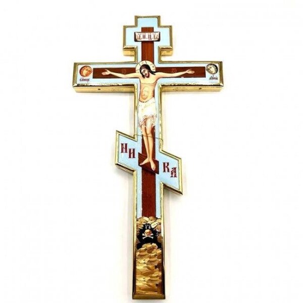 Хрест напрестольний латунний з принтом і позолотою від компанії Іконна лавка - фото 1