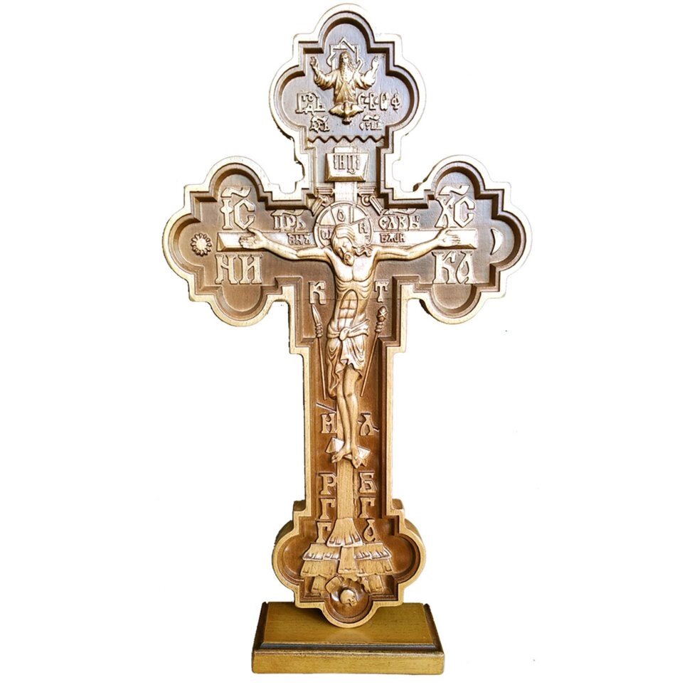 Хрест різьблений фігурний на підставці з бука 520х260х25мм від компанії Іконна лавка - фото 1