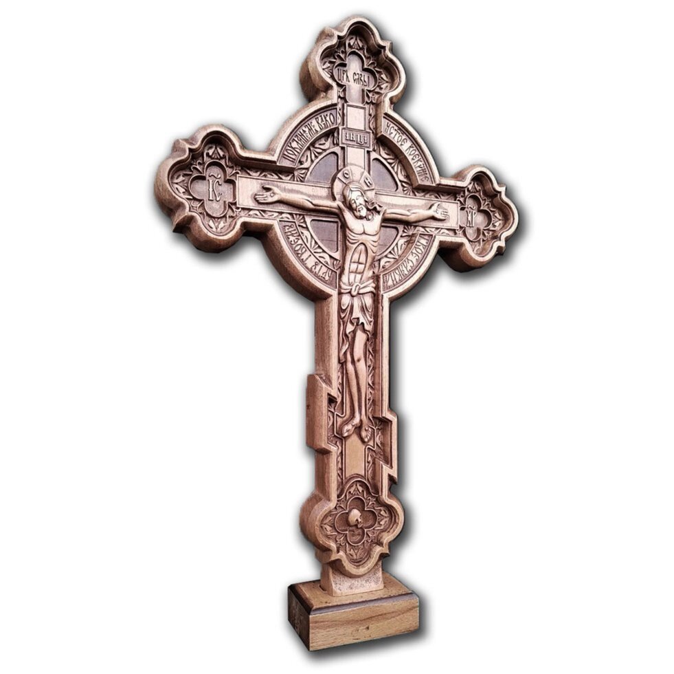Хрест різьблений з колом на підставці з бука 520х260х25мм від компанії Іконна лавка - фото 1