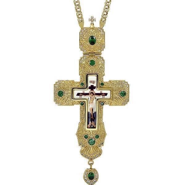 Хрест священнослужителя латунний позолочений з ланцюгом 2.7.0201лп від компанії Іконна лавка - фото 1