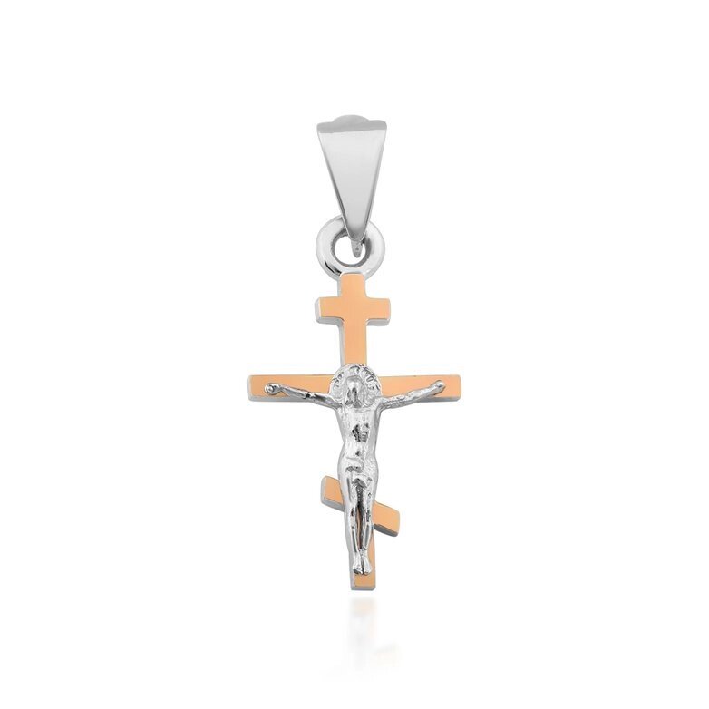 Хрест зі срібла і золота в класичному стилі без родію від компанії Іконна лавка - фото 1