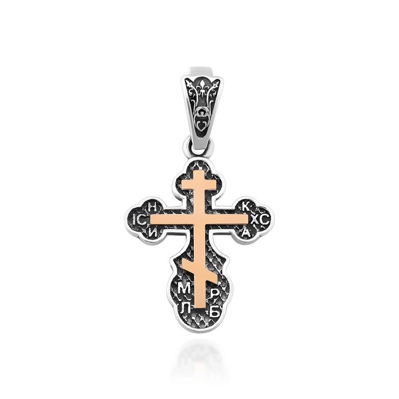 Хрест зі срібла і золота з чорнінням без родію від компанії Іконна лавка - фото 1