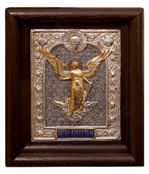 Ікона "Ангел Охоронець" в мідному окладі з емаллю 26х22см від компанії Іконна лавка - фото 1