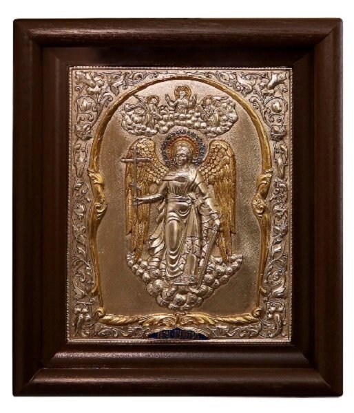 Ікона "Ангел Охоронець" в мідному окладі з емаллю 29х24см від компанії Іконна лавка - фото 1