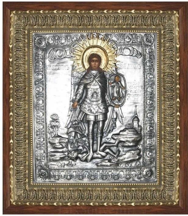 Ікона "Архістратиг Михаїл" зі срібла з позолотою від компанії Іконна лавка - фото 1