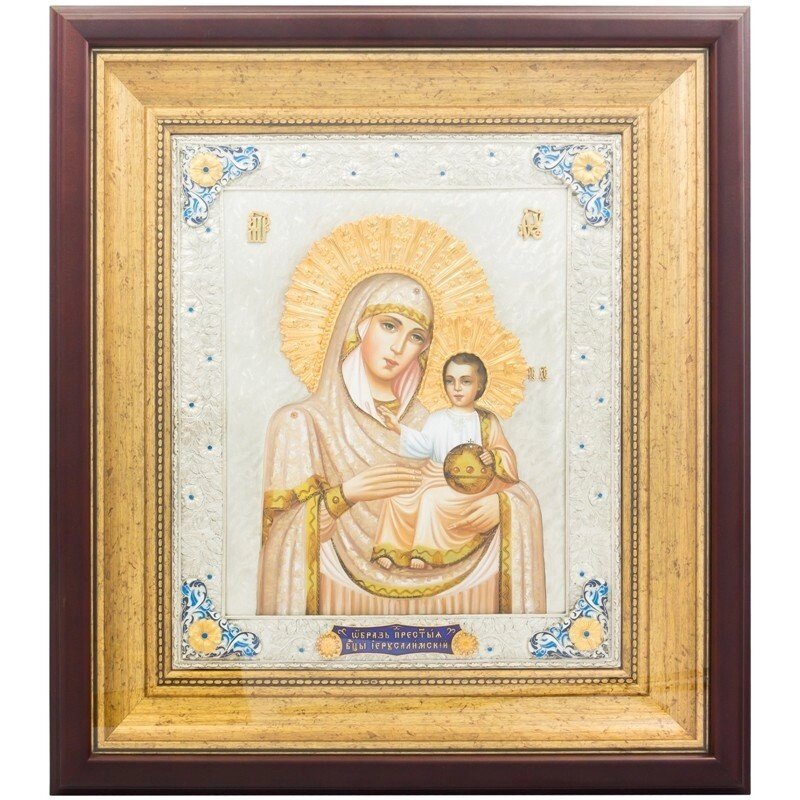 Ікона "Богоматір Єрусалимська" зі срібла з емалями від компанії Іконна лавка - фото 1
