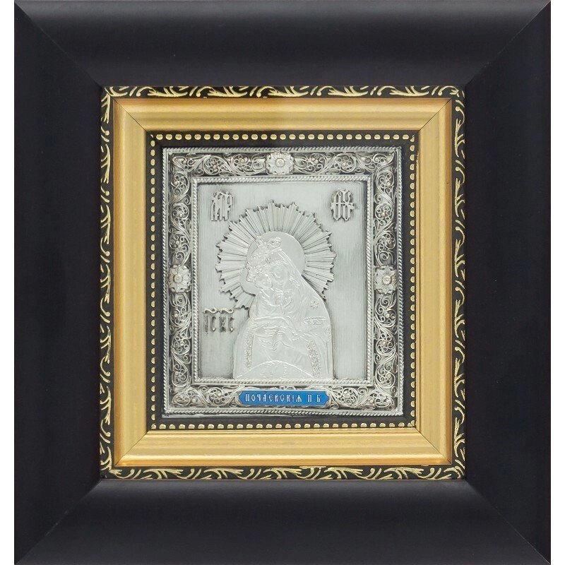 Ікона "Богоматір Почаївська" зі срібла 14х13см від компанії Іконна лавка - фото 1