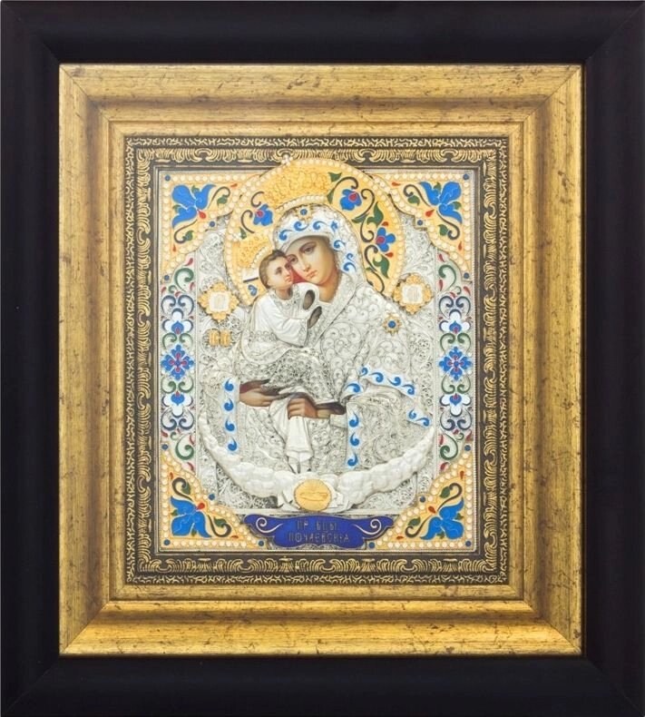 Ікона "Богоматір Почаївська" зі срібла 30х25см від компанії Іконна лавка - фото 1