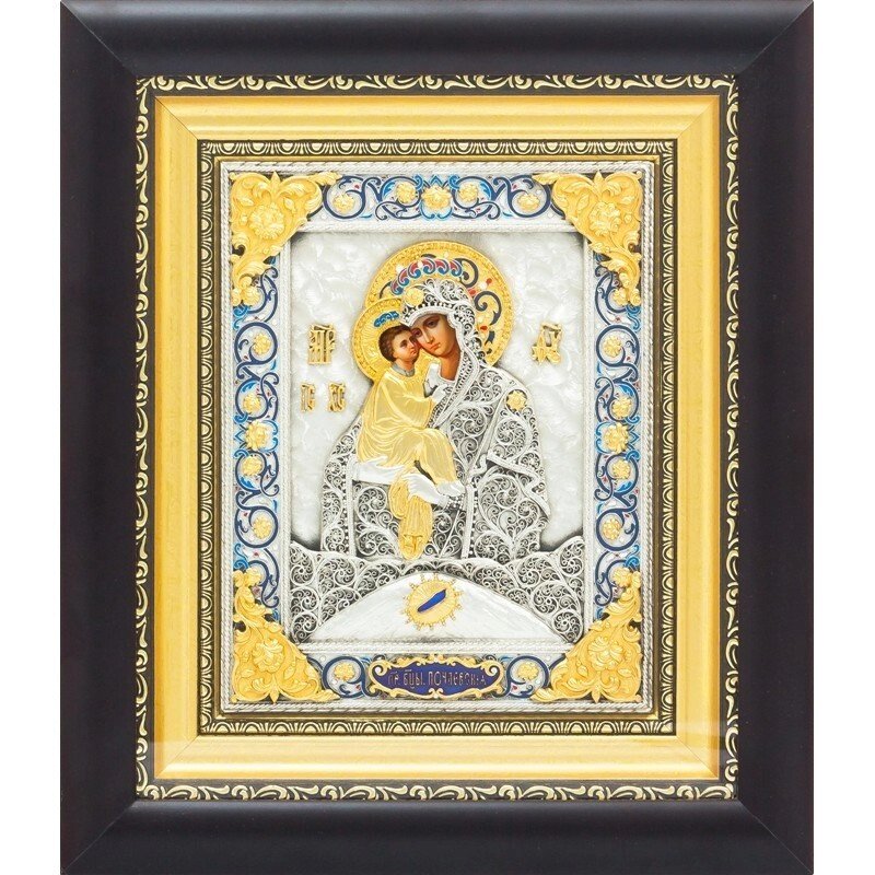 Ікона "Богоматір Почаївська" зі срібла під склом від компанії Іконна лавка - фото 1
