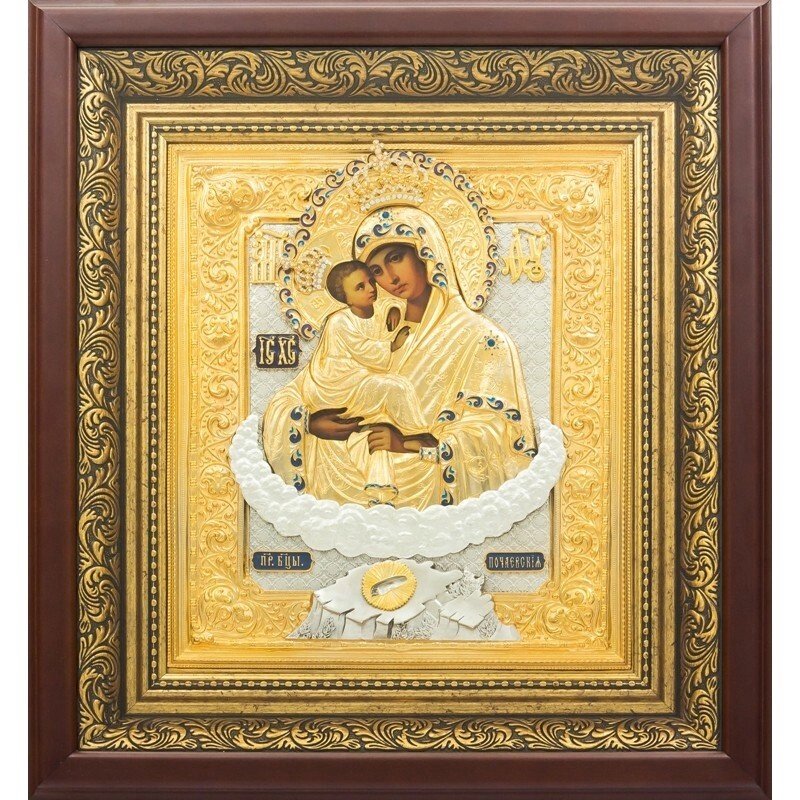 Ікона "Богоматір Почаївська" зі срібла в позолоті від компанії Іконна лавка - фото 1