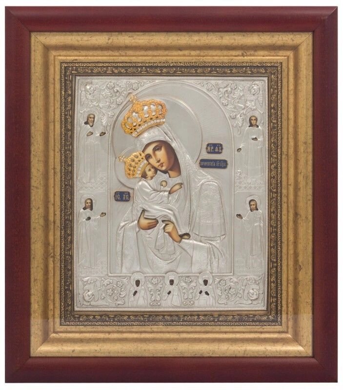 Ікона "Богоматір Почаївська" зі срібла з стразами від компанії Іконна лавка - фото 1