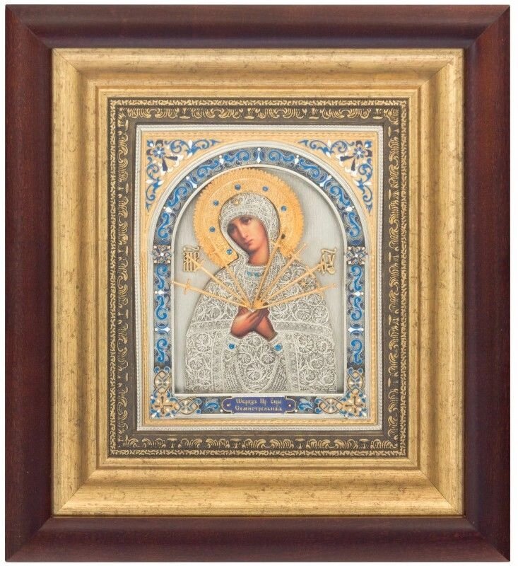 Ікона "Богоматір Семистрільна" зі срібла з емалями від компанії Іконна лавка - фото 1