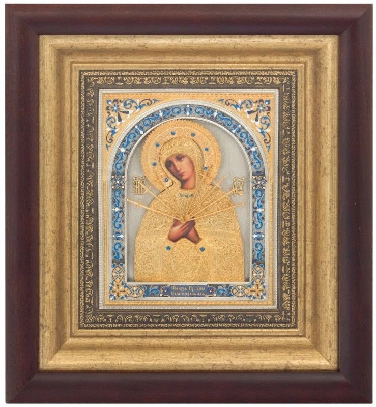 Ікона "Богоматір Семистрільна" зі срібла з позолотою від компанії Іконна лавка - фото 1