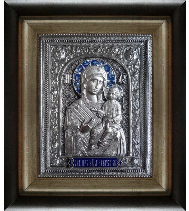 Ікона "Богородиця Іверська" зі срібла з емалями від компанії Іконна лавка - фото 1