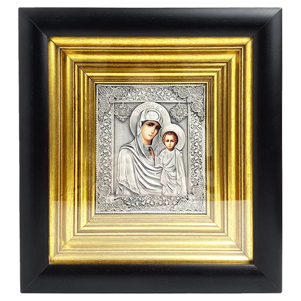 Ікона "Богородиця Казанська" зі срібла в коричневому багеті від компанії Іконна лавка - фото 1
