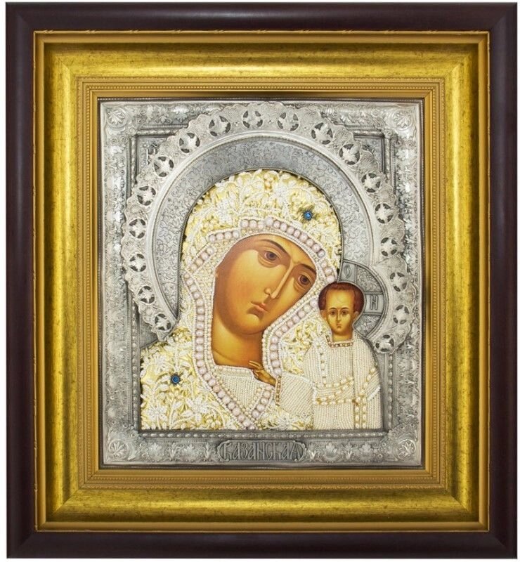 Ікона "Богородиця Казанська" зі срібла з бісером від компанії Іконна лавка - фото 1