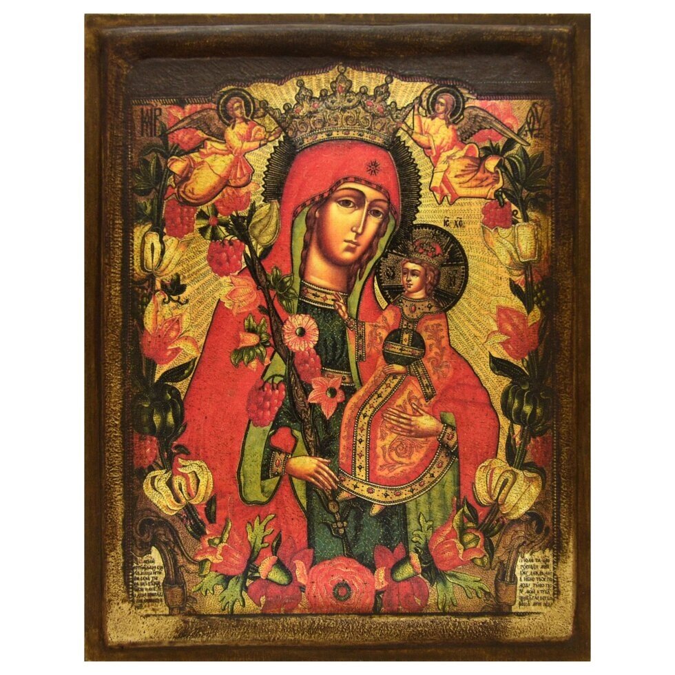 Ікона "Богородиця Нев'янучий цвіт" копія XIX століття на дереві 20х15 см від компанії Іконна лавка - фото 1